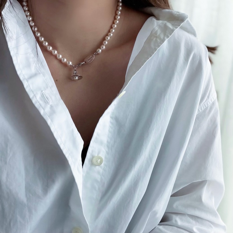 Vivienne Westwood🪐奶油珍珠x立體小土星 Simonetta Pearl Choker-0
