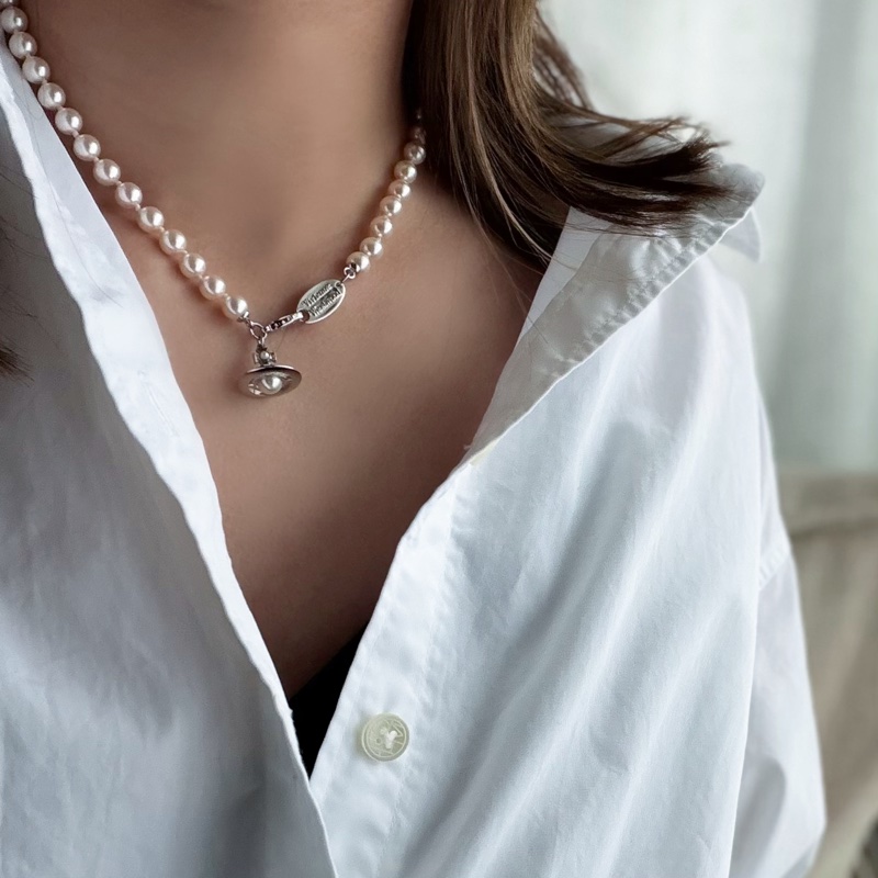 Vivienne Westwood🪐奶油珍珠x立體小土星 Simonetta Pearl Choker-2