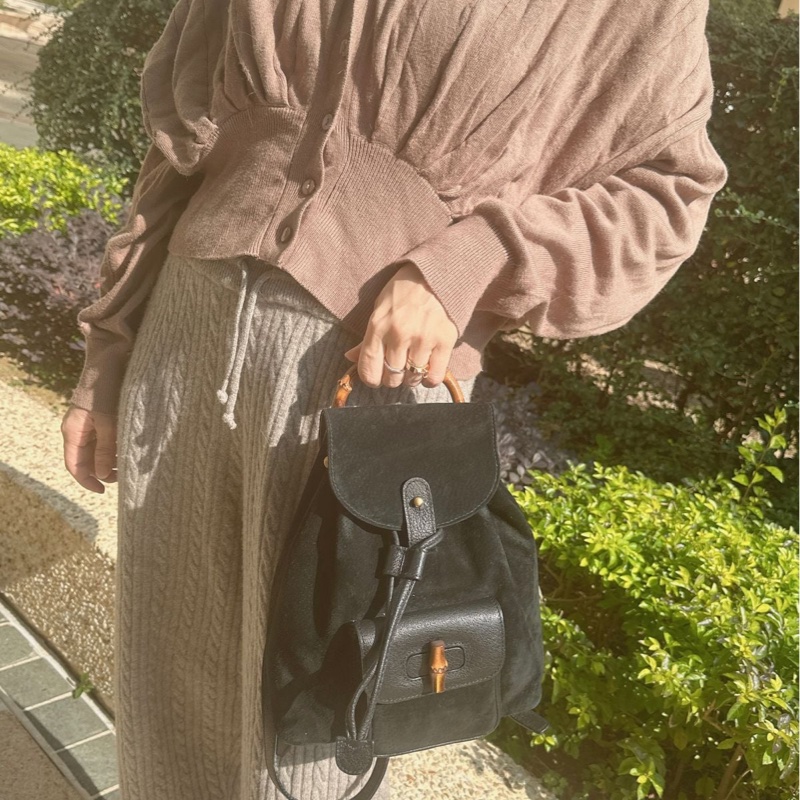 古馳 中古竹節後背包 後背包 後背包 雙肩包 黑色 黑色皮革 中古  中古包背囊 經典款 迷你 vintage gucci black suede /leather bamboo mini backpack  古董包-2