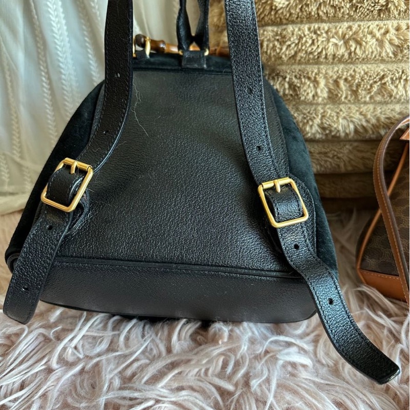 古馳 中古竹節後背包 後背包 後背包 雙肩包 黑色 黑色皮革 中古  中古包背囊 經典款 迷你 vintage gucci black suede /leather bamboo mini backpack  古董包-9