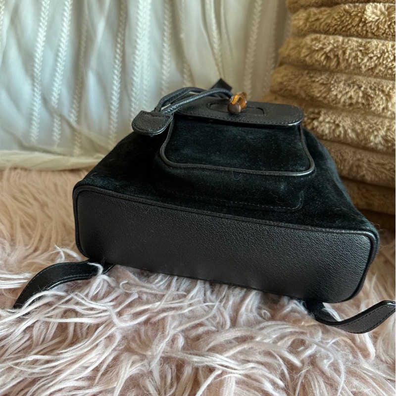 古馳 中古竹節後背包 後背包 後背包 雙肩包 黑色 黑色皮革 中古  中古包背囊 經典款 迷你 vintage gucci black suede /leather bamboo mini backpack  古董包-10