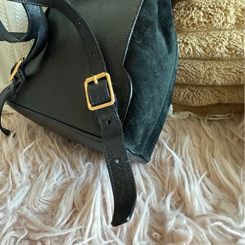 古馳 中古竹節後背包 後背包 後背包 雙肩包 黑色 黑色皮革 中古  中古包背囊 經典款 迷你 vintage gucci black suede /leather bamboo mini backpack  古董包-13