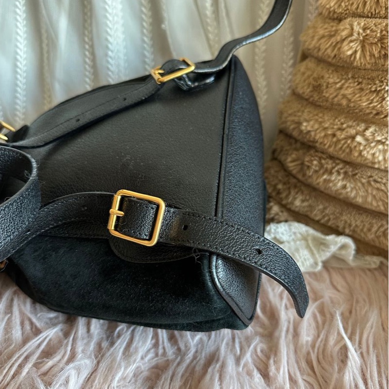 古馳 中古竹節後背包 後背包 後背包 雙肩包 黑色 黑色皮革 中古  中古包背囊 經典款 迷你 vintage gucci black suede /leather bamboo mini backpack  古董包-14