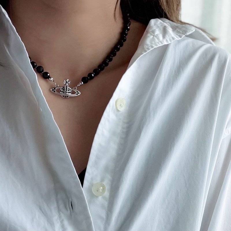 Vivienne Westwood🪐黑瑪瑙x碎鑽經典土星 Messaline Choker-0