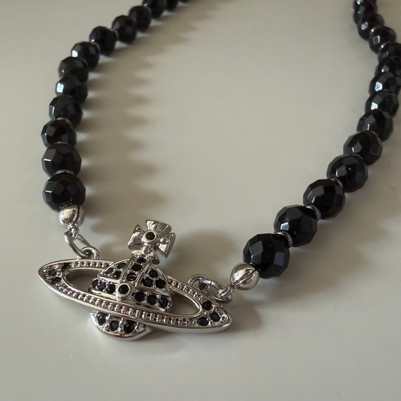 Vivienne Westwood🪐黑瑪瑙x碎鑽經典土星 Messaline Choker-1