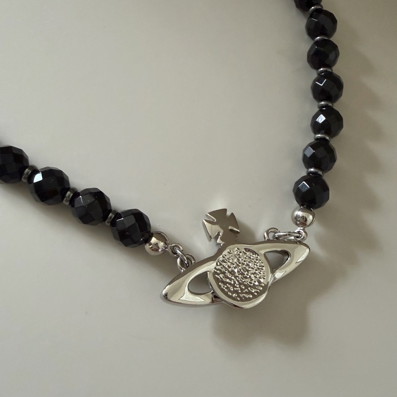 Vivienne Westwood🪐黑瑪瑙x碎鑽經典土星 Messaline Choker-3