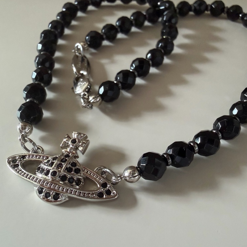 Vivienne Westwood🪐黑瑪瑙x碎鑽經典土星 Messaline Choker-6