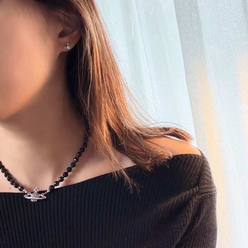 Vivienne Westwood🪐黑瑪瑙x碎鑽經典土星 Messaline Choker-7