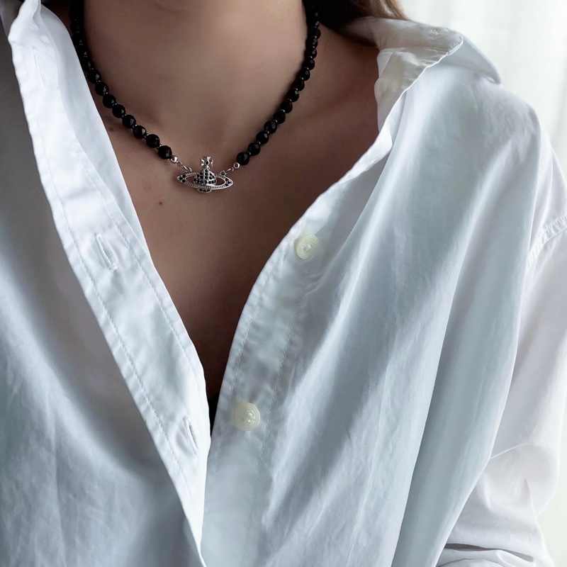 Vivienne Westwood🪐黑瑪瑙x碎鑽經典土星 Messaline Choker-8