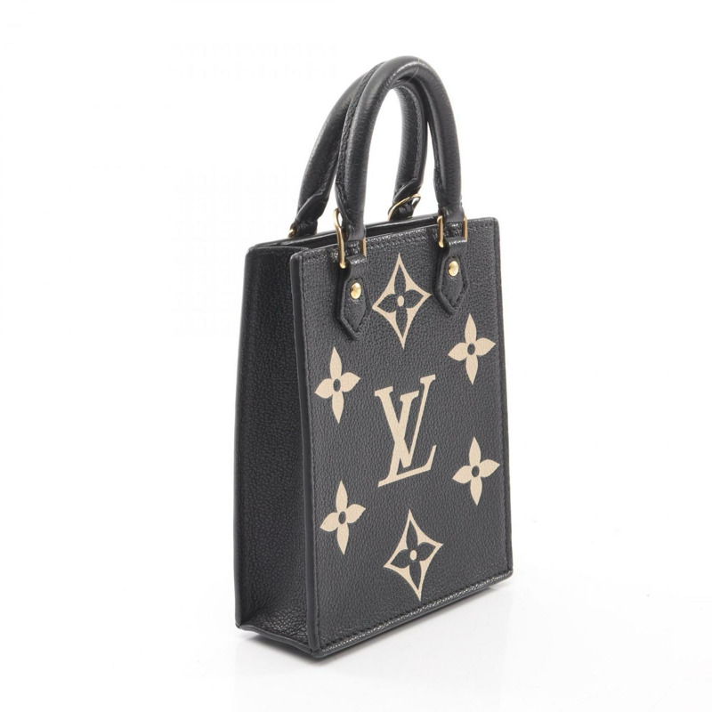 路易威登 Petite Sac Plat Bicolor 手提包，皮革，Monogram Empreinte 印花，女士，黑色/米色，M81416-1