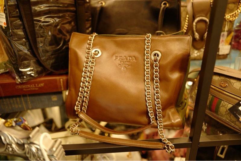 普拉達 托特包 手提包 腋下包 側背包 鏈條包 英倫風 皮革 帆布 中古降落傘尼龍拼皮鏈條包 啡色皮革 綠色帆布shoulder bag tote bag chain bag-14