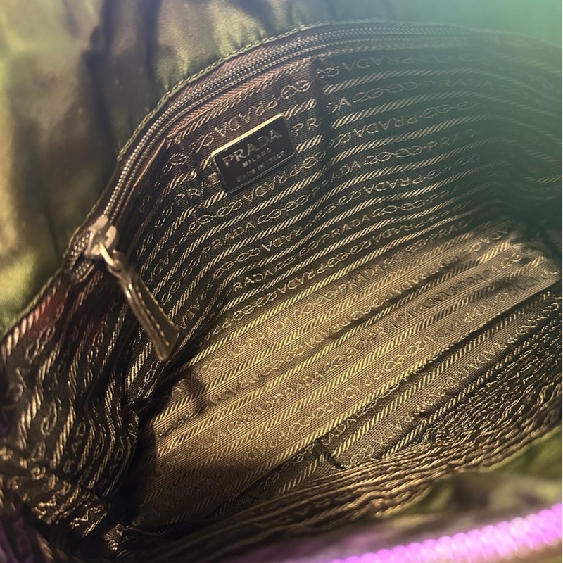 普拉達 托特包 手提包 腋下包 側背包 鏈條包 英倫風 皮革 帆布 中古降落傘尼龍拼皮鏈條包 啡色皮革 綠色帆布shoulder bag tote bag chain bag-18