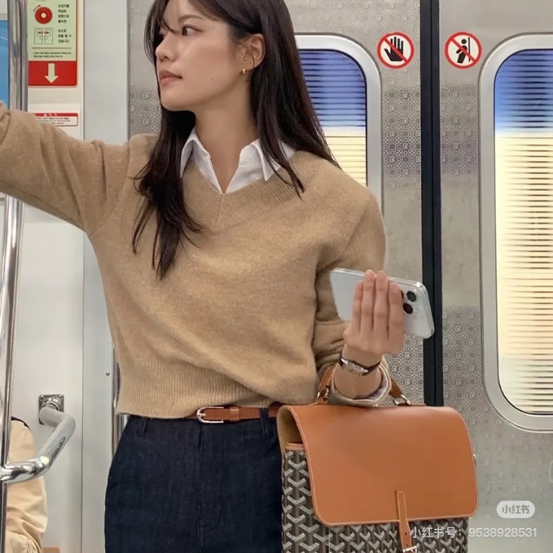 Goyard 棕色拼老花 Citadin 公事包38×28 98新配件塵袋-0