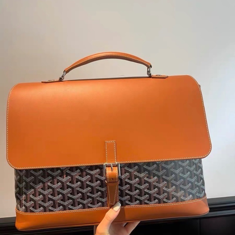 Goyard 棕色拼老花 Citadin 公事包38×28 98新配件塵袋-1