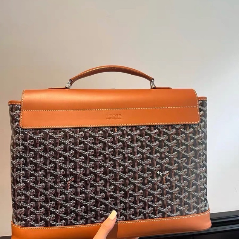 Goyard 棕色拼老花 Citadin 公事包38×28 98新配件塵袋-8