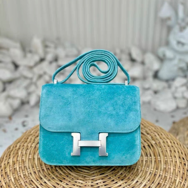 Hermes康康19 馬卡龍藍銀扣 麂皮19*15*4 98新配件配件塵袋 毛氈 說明書-1