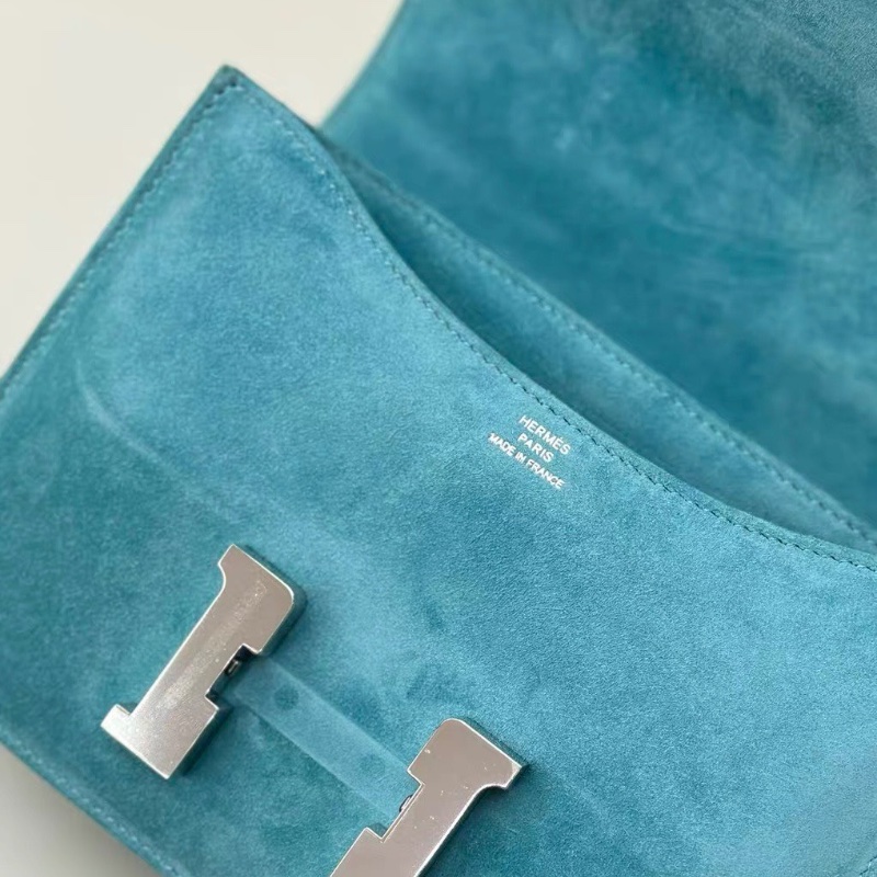 Hermes康康19 馬卡龍藍銀扣 麂皮19*15*4 98新配件配件塵袋 毛氈 說明書-2