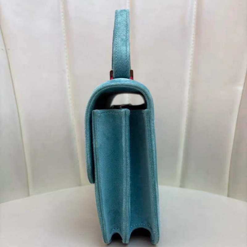 Hermes康康19 馬卡龍藍銀扣 麂皮19*15*4 98新配件配件塵袋 毛氈 說明書-4