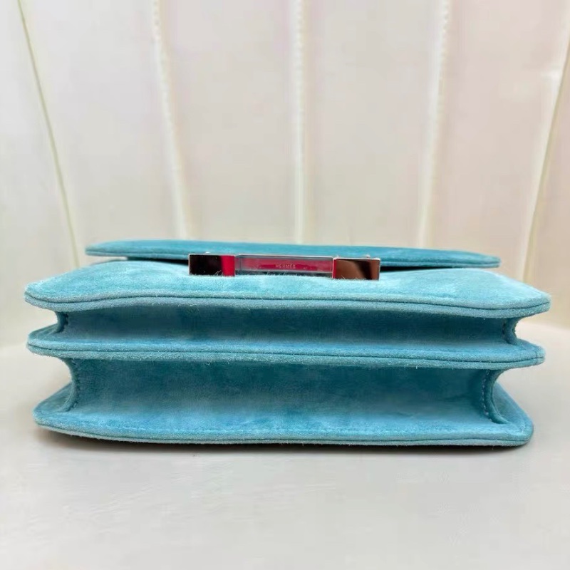 Hermes康康19 馬卡龍藍銀扣 麂皮19*15*4 98新配件配件塵袋 毛氈 說明書-5