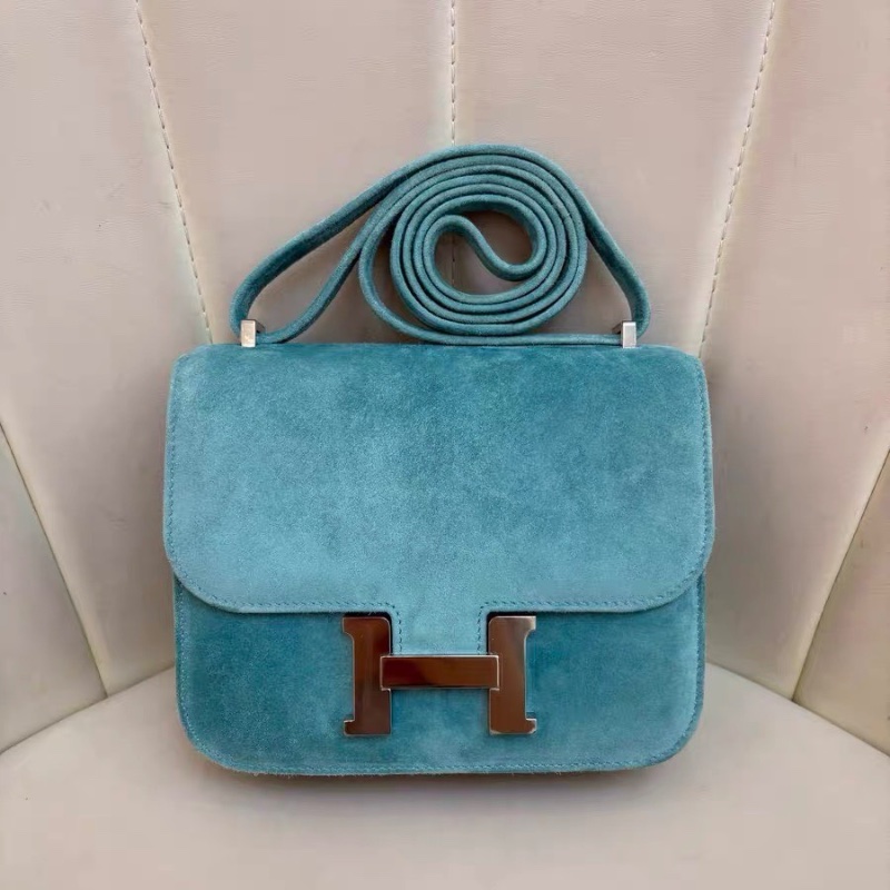 Hermes康康19 馬卡龍藍銀扣 麂皮19*15*4 98新配件配件塵袋 毛氈 說明書-7