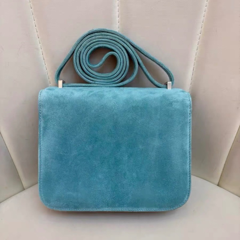 Hermes康康19 馬卡龍藍銀扣 麂皮19*15*4 98新配件配件塵袋 毛氈 說明書-8