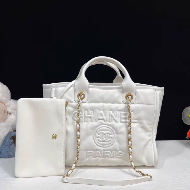 Chanel 全皮白色小號沙灘包 芯片款32.5*24cm  99新配件子袋 塵袋-2
