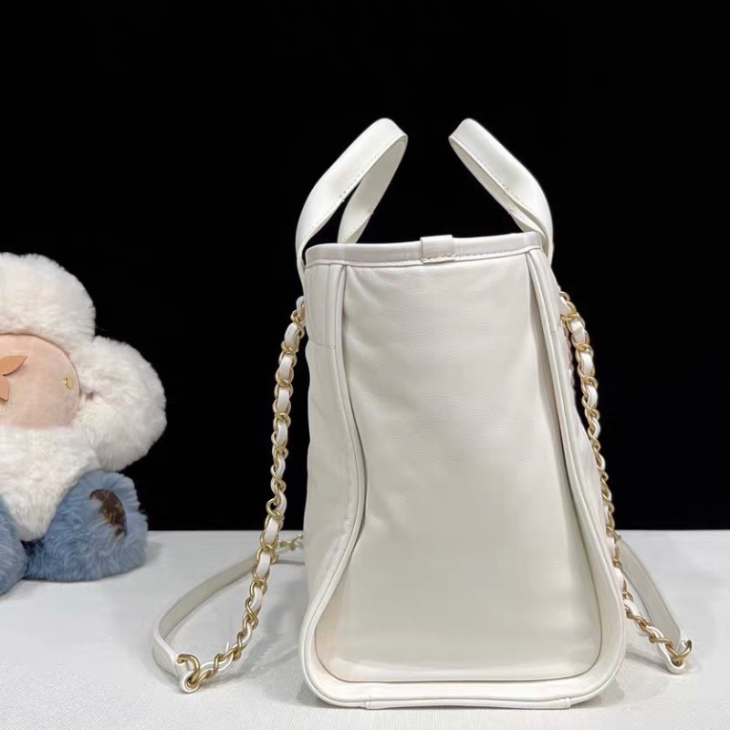 Chanel 全皮白色小號沙灘包 芯片款32.5*24cm  99新配件子袋 塵袋-5