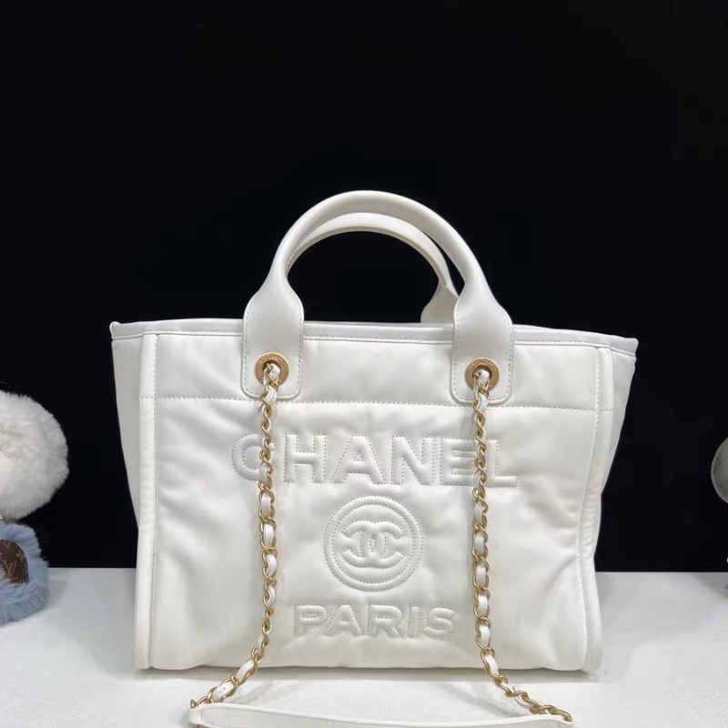 Chanel 全皮白色小號沙灘包 芯片款32.5*24cm  99新配件子袋 塵袋-6