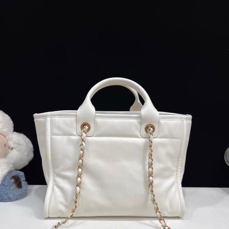 Chanel 全皮白色小號沙灘包 芯片款32.5*24cm  99新配件子袋 塵袋-7