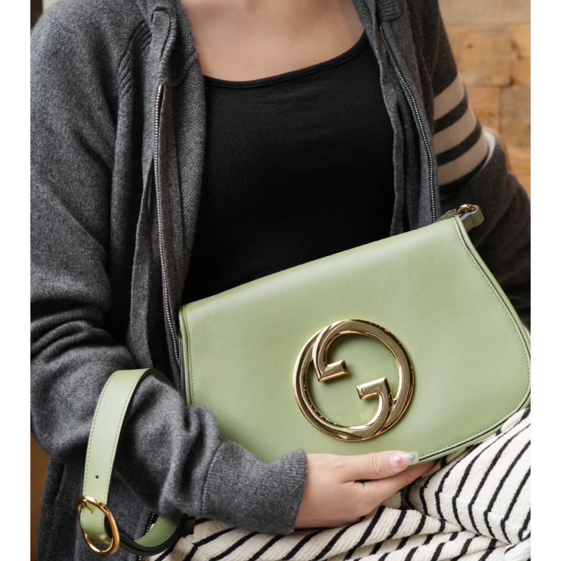 Gucci 綠色雙G金扣Blondie鏈條包 28x16 98新配件肩帶 塵袋-0