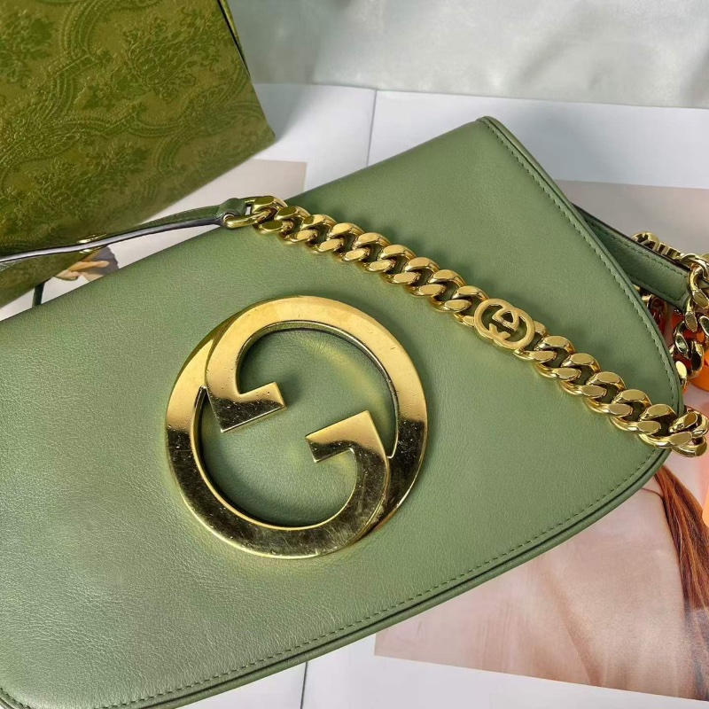 Gucci 綠色雙G金扣Blondie鏈條包 28x16 98新配件肩帶 塵袋-2