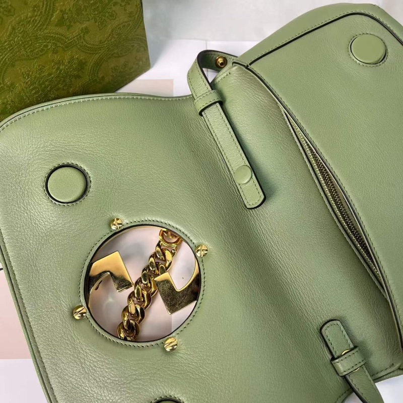 Gucci 綠色雙G金扣Blondie鏈條包 28x16 98新配件肩帶 塵袋-3