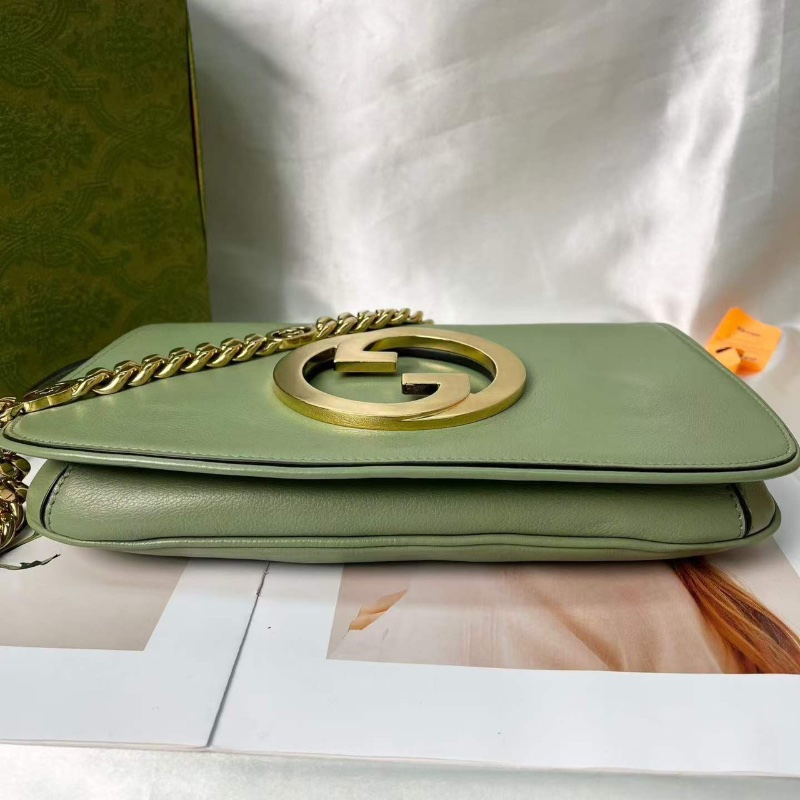 Gucci 綠色雙G金扣Blondie鏈條包 28x16 98新配件肩帶 塵袋-6