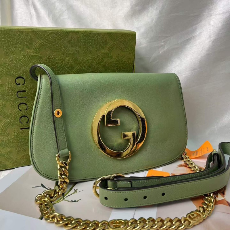 Gucci 綠色雙G金扣Blondie鏈條包 28x16 98新配件肩帶 塵袋-8
