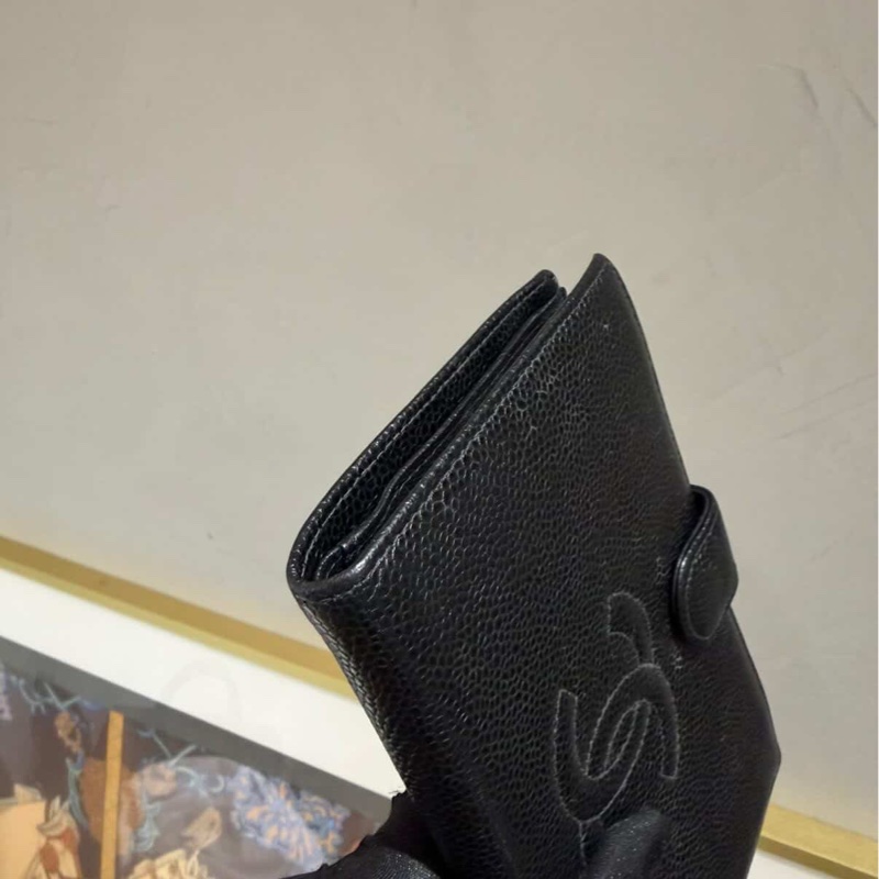 Chanel絕版大雙c 黑魚子醬 釦式長夾-19