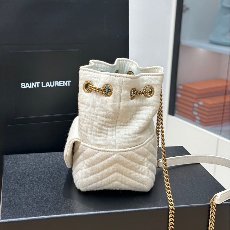 ysl聖羅蘭 白色小水桶包 棉質-1