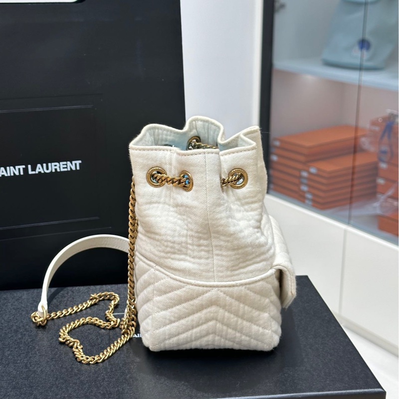 ysl聖羅蘭 白色小水桶包 棉質-3