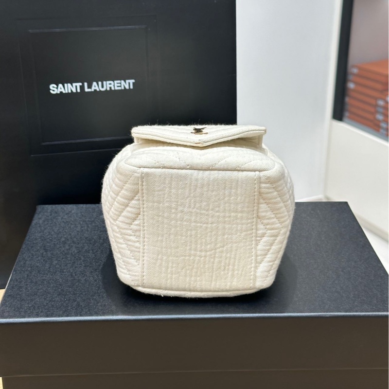 ysl聖羅蘭 白色小水桶包 棉質-4