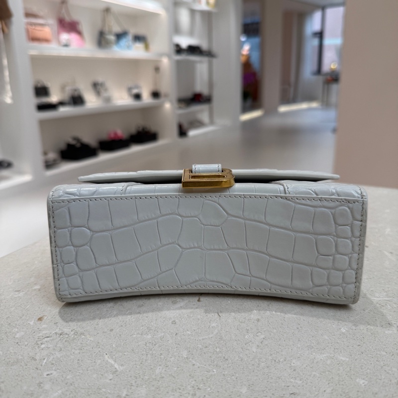 Balenciaga巴黎世家 hourglass 金扣鰐魚紋沙漏包 鰐魚紋牛皮 迷你 女白色。-3