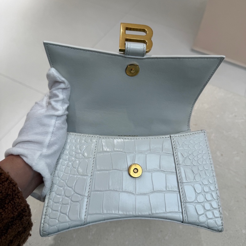 Balenciaga巴黎世家 hourglass 金扣鰐魚紋沙漏包 鰐魚紋牛皮 迷你 女白色。-4