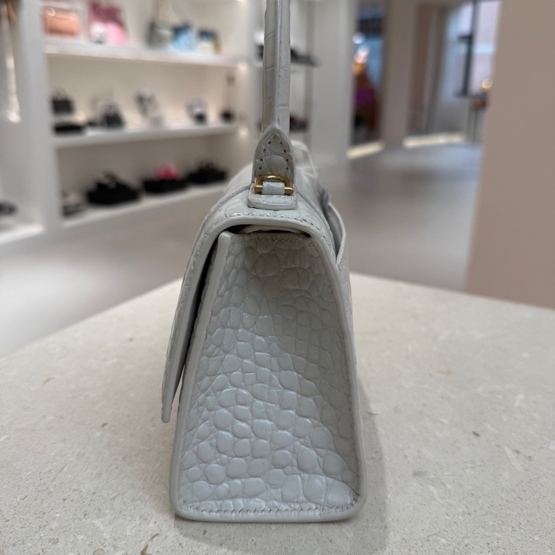 Balenciaga巴黎世家 hourglass 金扣鰐魚紋沙漏包 鰐魚紋牛皮 迷你 女白色。-5