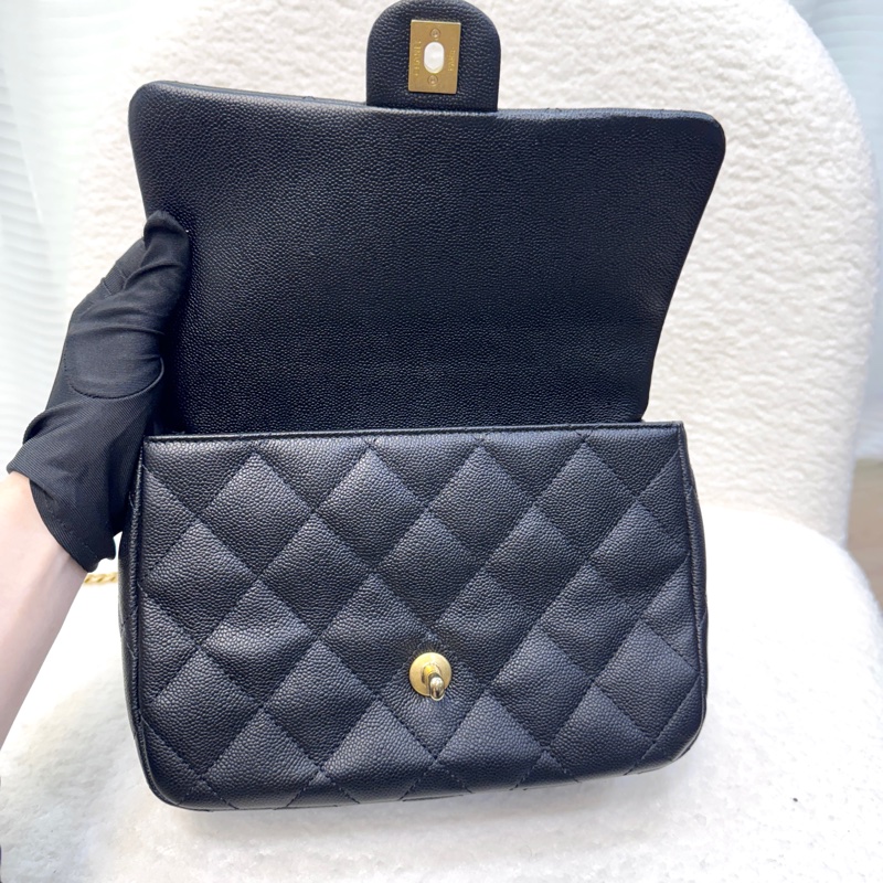 香奈兒cf方胖子 Chanel 23P黑金荔枝牛愛心調節釦肩背包AS3921 近新閒置品🖤可送禮-18