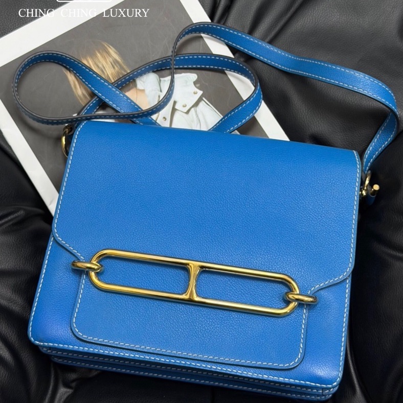 🌈Hermes💙Roulis 23💙藍色金扣🌈98新🌟Evercolor皮🌟豬鼻子🌟愛馬仕🌟-7