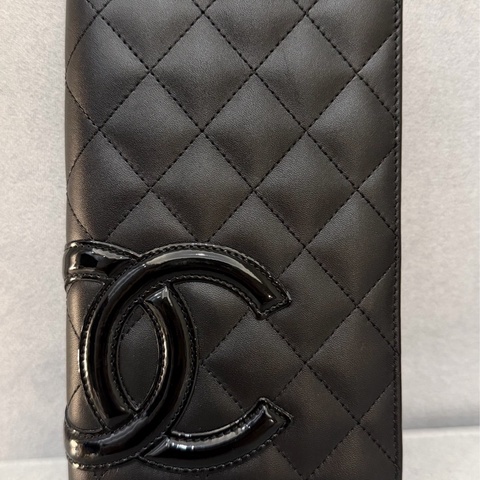 二手 香奈兒 Chanel 絕版 康鵬 對折錢包 長夾 黑色 銀光粉