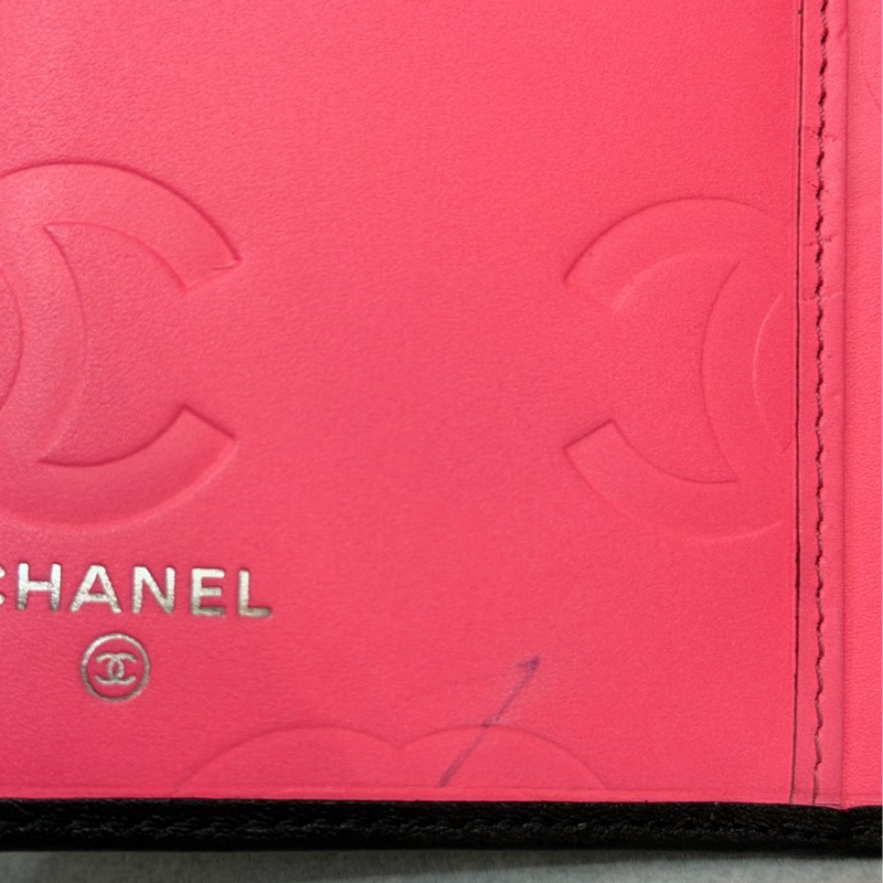 二手 香奈兒 Chanel 絕版 康鵬 對折錢包 長夾 黑色 銀光粉-4
