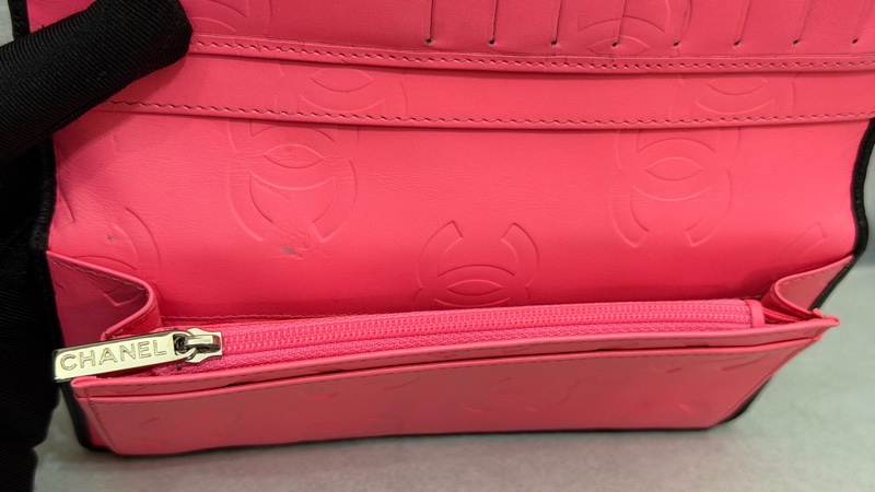 二手 香奈兒 Chanel 絕版 康鵬 對折錢包 長夾 黑色 銀光粉-7