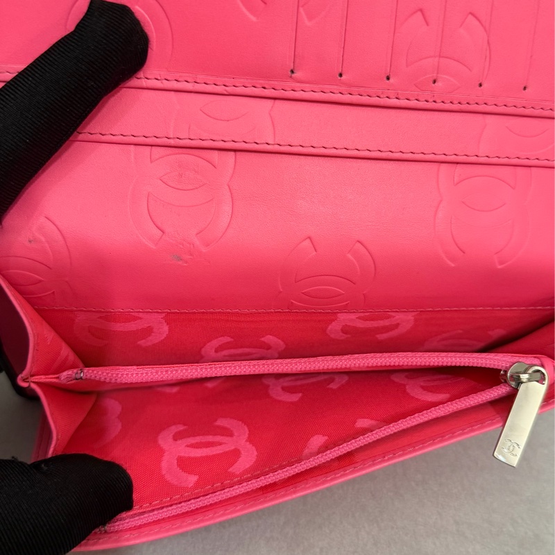 二手 香奈兒 Chanel 絕版 康鵬 對折錢包 長夾 黑色 銀光粉-9