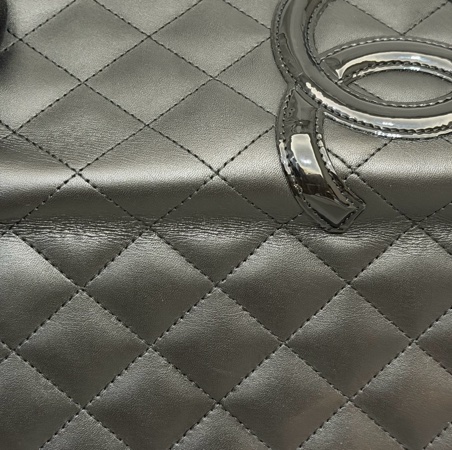 二手 香奈兒 Chanel 絕版 康鵬 對折錢包 長夾 黑色 銀光粉-11