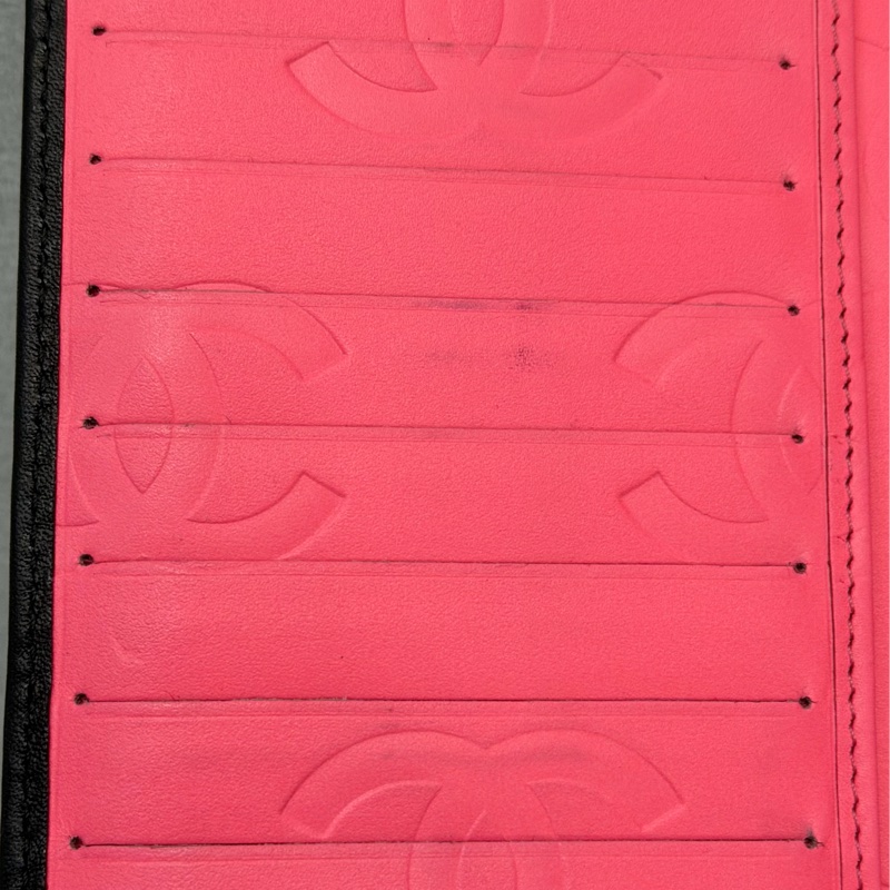 二手 香奈兒 Chanel 絕版 康鵬 對折錢包 長夾 黑色 銀光粉-13