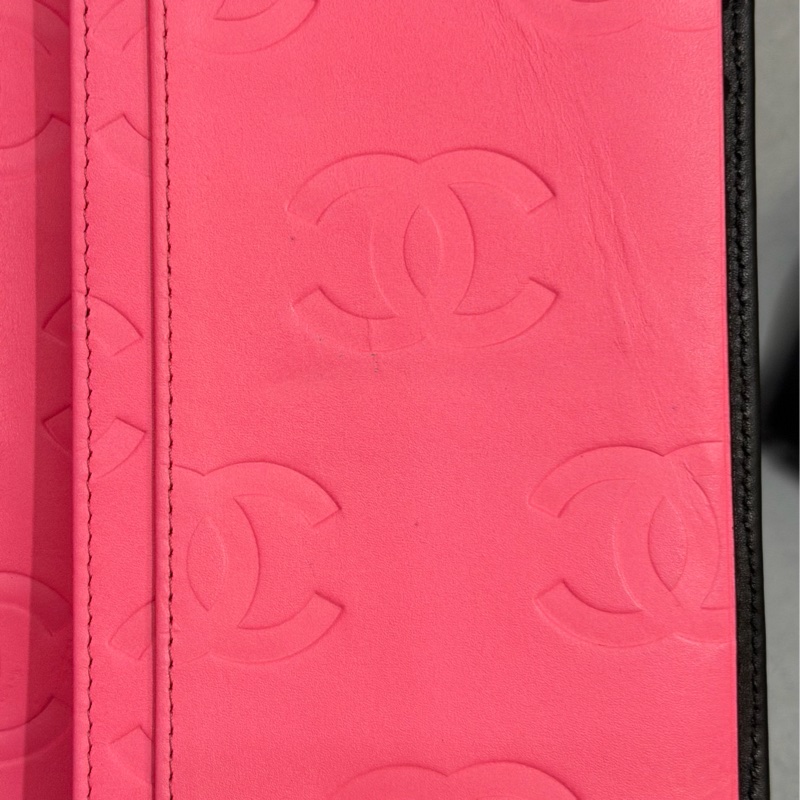 二手 香奈兒 Chanel 絕版 康鵬 對折錢包 長夾 黑色 銀光粉-14